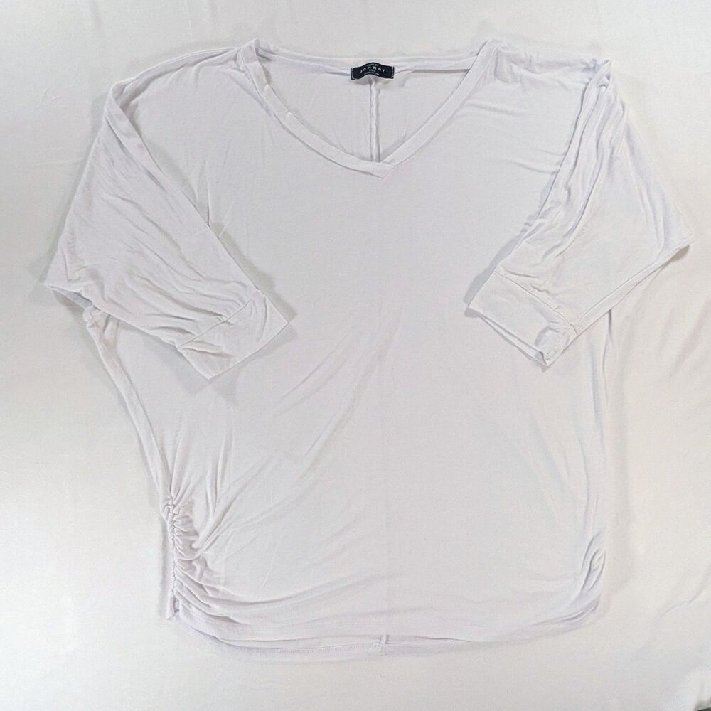 Made By Johnny Tunic Top Womens 5XL White Ruched Side 3/4 Sleeve USA